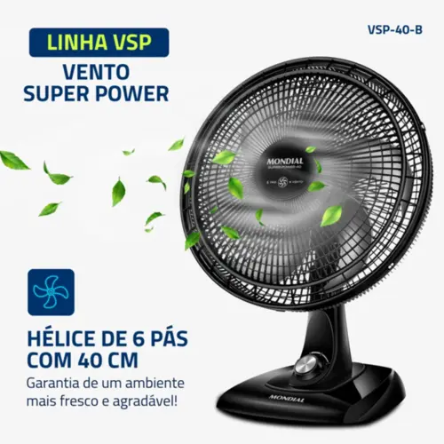Ventilador de Mesa Mondial 40cm Super Power 127V/140W Preto - VSP-40-B