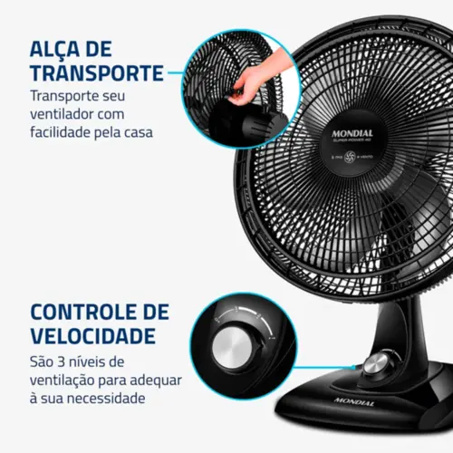 Ventilador de Mesa Mondial 40cm Super Power 127V/140W Preto - VSP-40-B