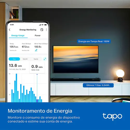 Mini Tomada Inteligente TP-Link TAPO P110 Wi-Fi com Monitoramento de Consumo de Energia