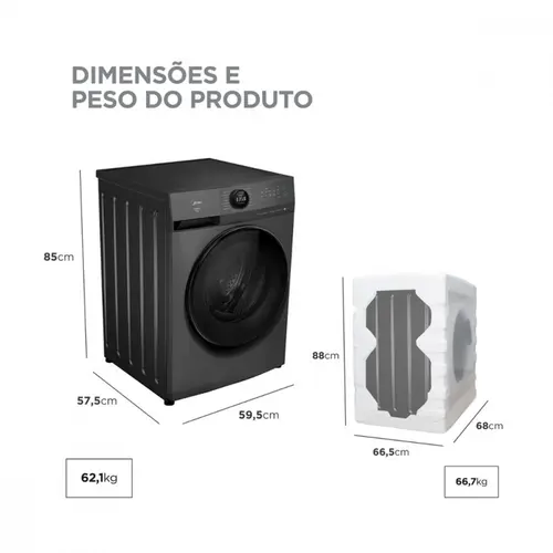 Máquina de Lavar Midea 11kg Titanium Slim HealthGuard Smart 220V - MF201W110WB/GK-02