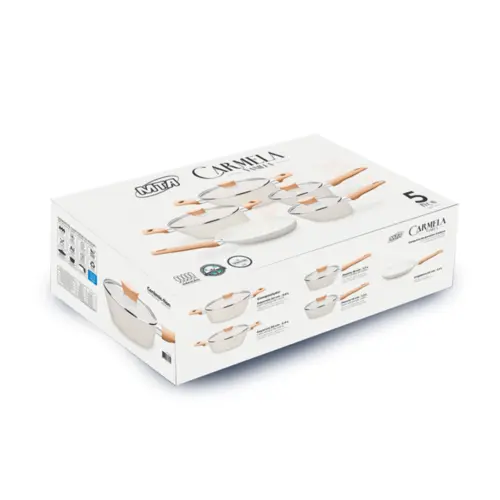 Jogo de Panelas Carmela Vanilla MTA 5 Peças Antiaderente Revestimento Cerâmica - 8481