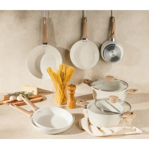 Jogo de Panelas Carmela Vanilla MTA 5 Peças Antiaderente Revestimento Cerâmica - 8481