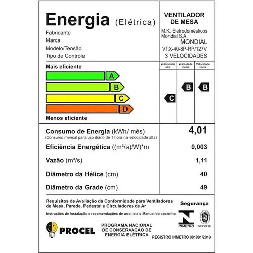 Ventilador 40cm Super Turbo 8 Pás Repelente Pastilha, Mondial, Preto/Prata, 140W, 220V - VTX-40-8P-RP