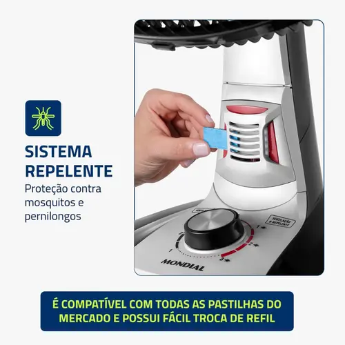 Ventilador 40cm Super Turbo 8 Pás Repelente Pastilha, Mondial, Preto/Prata, 140W, 220V - VTX-40-8P-RP