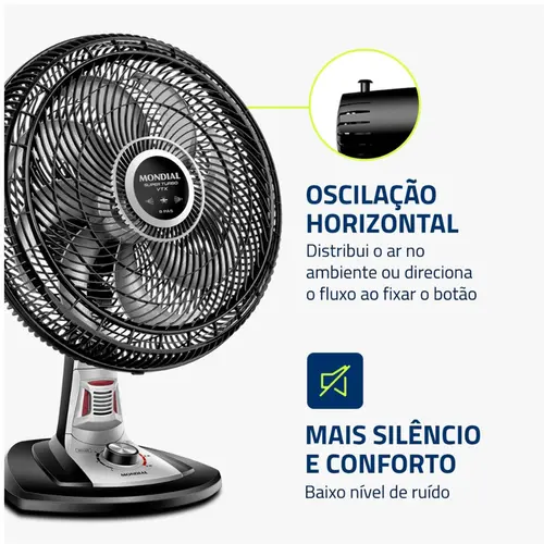 Ventilador 40cm Super Turbo 8 Pás Repelente Pastilha, Mondial, Preto/Prata, 140W, 220V - VTX-40-8P-RP
