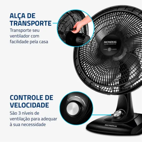 Ventilador de Mesa Mondial 40cm Super Power 220V/140W Preto - VSP-40-B