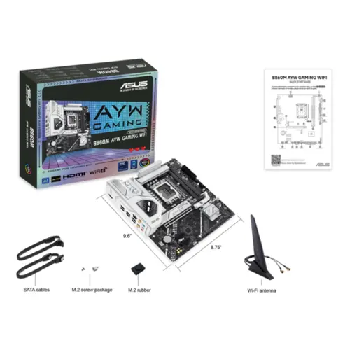 Placa Mãe Asus B860M AYW GAMING WIFI, Chipset B860, Intel LGA 1851, mATX, DDR5 - 90MB1JS0-M0EAY0