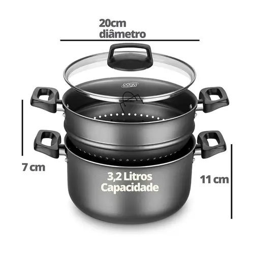 Cuscuzeira Cristal Grafite MTA N20 / 3,2L TVT - 4 EM 1 – 8215