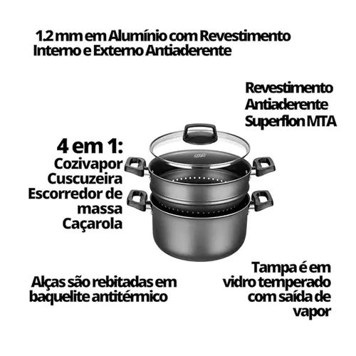 Cuscuzeira Cristal Grafite MTA N20 / 3,2L TVT - 4 EM 1 – 8215
