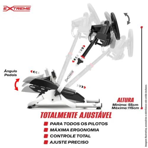 Suporte Para Volantes SGT Ajustável e Rebatível Extreme Simracing - Branco