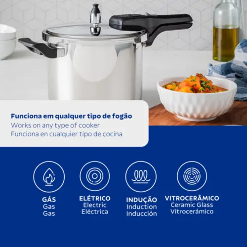 Panela de Pressão Tramontina Brava em Aço Inox com Fundo Triplo 22cm 6 L