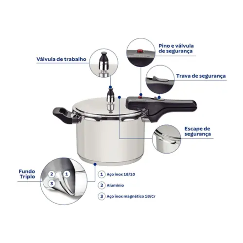 Panela de Pressão Tramontina Brava em Aço Inox com Fundo Triplo 22cm 6 L