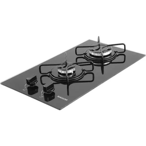 Cooktop 2 Bocas Suggar Vidro Temperado Gás Preto Bivolt - FG2002AVP