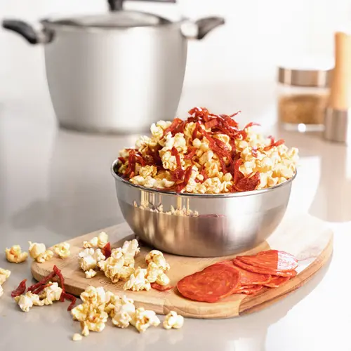 Pipoqueira Tramontina Allegra em Aço Inox com Fundo Triplo e Tampa de Vidro com Borda de Silicone 22 cm 5,6 L