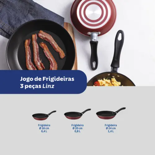 Jogo de Frigideiras Tramontina Linz com Revestimento Antiaderente Starflon Max Vermelho 03 Peças