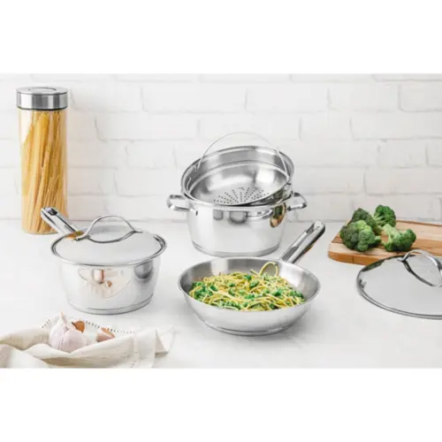 Jogo de Panelas Tramontina Allegra em Aço Inox com Fundo Triplo 7 Peças