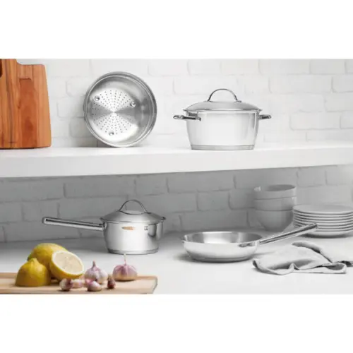 Jogo de Panelas Tramontina Allegra em Aço Inox com Fundo Triplo 7 Peças