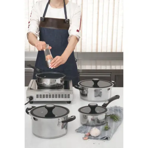 Jogo de Panelas Tramontina Solar Ceramic em Aço Inox Fundo Triplo com Revestimento Interno Cerâmico Grafite 4 Peças