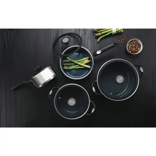 Jogo de Panelas Tramontina Solar Ceramic em Aço Inox Fundo Triplo com Revestimento Interno Cerâmico Grafite 4 Peças