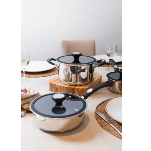 Jogo de Panelas Tramontina Solar Ceramic em Aço Inox Fundo Triplo com Revestimento Interno Cerâmico Grafite 4 Peças