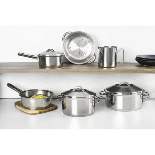 Jogo de Panelas Tramontina Solar em Aço Inox com Fundo Triplo e Tampas de Inox  6 Peças