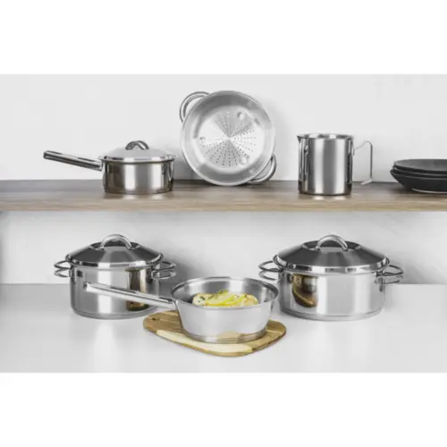 Jogo de Panelas Tramontina Solar em Aço Inox com Fundo Triplo e Tampas de Inox  6 Peças