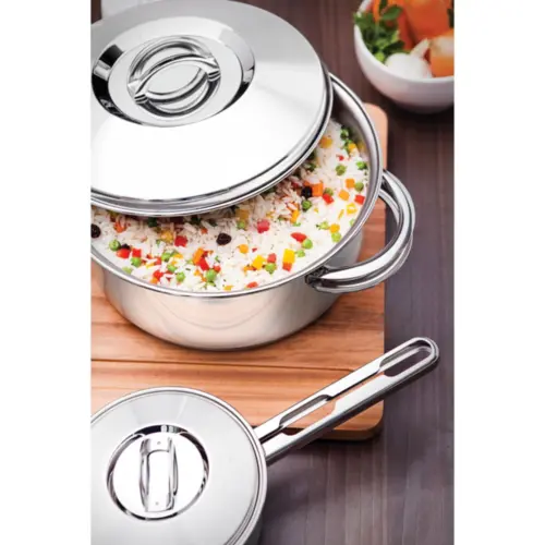 Jogo de Panelas Tramontina Solar em Aço Inox com Fundo Triplo e Tampas de Inox 5 Peças