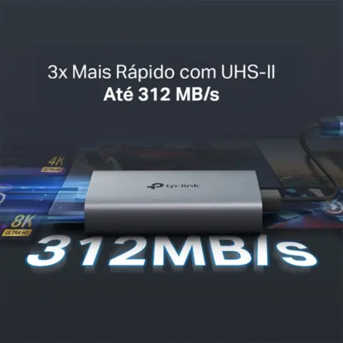 Leitor de cartão SD TP-Link UA440C e microSD 3.0 para USB 3.0 Tipo C de até 5 Gbps alumínio