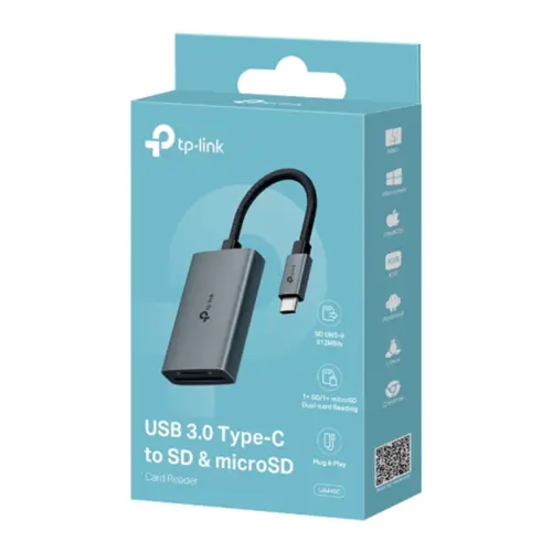 Leitor de cartão SD TP-Link UA440C e microSD 3.0 para USB 3.0 Tipo C de até 5 Gbps alumínio