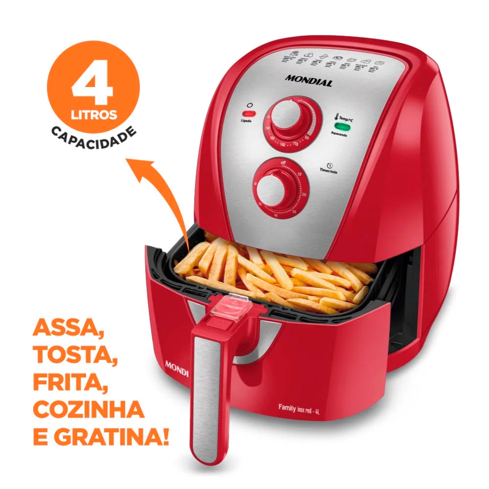 Fritadeira Elétrica Air Fryer Mondial sem Óleo 4 Litros 220v Vermelho ...