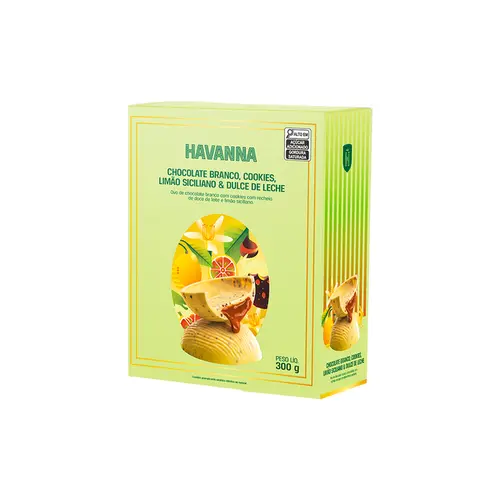 Ovo de Páscoa Havanna Chocolate Branco & Cookies com Recheio de Doce de Leite e limão com 300g - 10057607