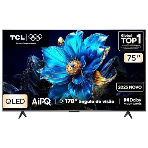 Smart TV TCL 75" 4K UHD QLED TV AiPQ Google Assistente 3 HDMI 1 USB 75P7K