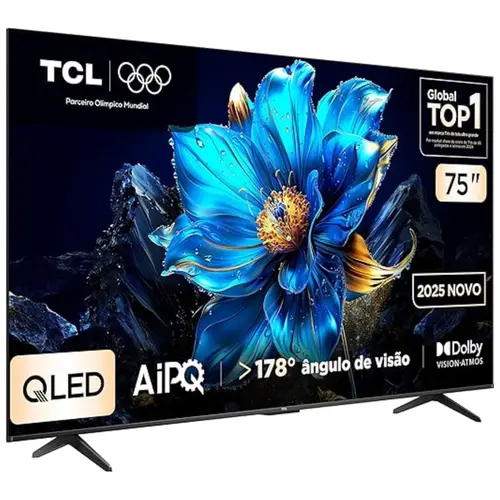 Smart TV TCL 75" 4K UHD QLED TV AiPQ Google Assistente 3 HDMI 1 USB 75P7K