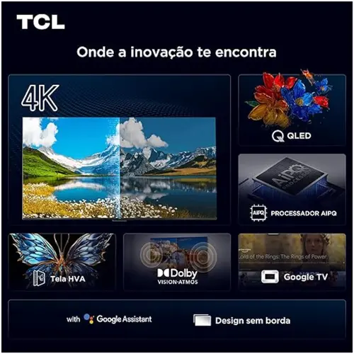 Smart TV TCL 75" 4K UHD QLED TV AiPQ Google Assistente 3 HDMI 1 USB 75P7K