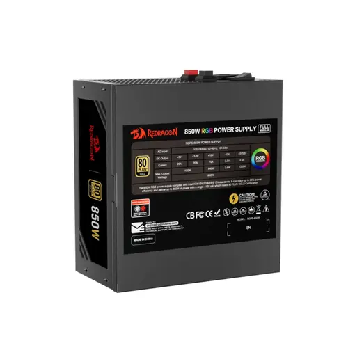 Fonte Gamer Redragon 850 Watts Full Modular RGB 80 Plus Gold Preto - GC-PS007-1