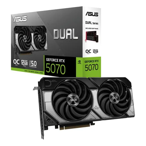 Placa de Vídeo GPU 12GB Dual ASUS GeForce RTX 5070 OC Edition GDDR7 ATS-RTX5070-O12G