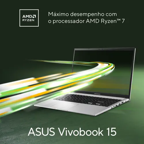 Notebook ASUS Vivobook 15 AMD Ryzen7 5825U 16GB, 512GB SSD W11 15.6'' FHD Cool Silver Prata - M1502YA-NJ655W