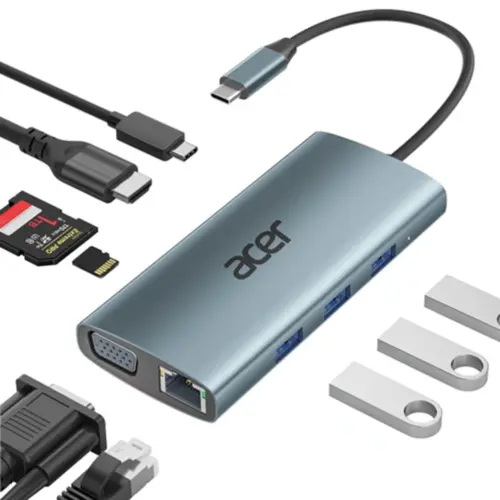 Adaptador de Vídeo Acer Dongle 9 em 1 RJ45 USB-C Hub - ODK390