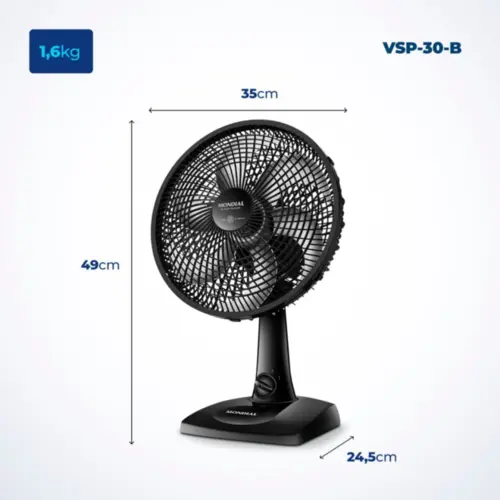 Ventilador de Mesa Mondial 30cm Super Power 220V/60W Preto - VSP-30-B