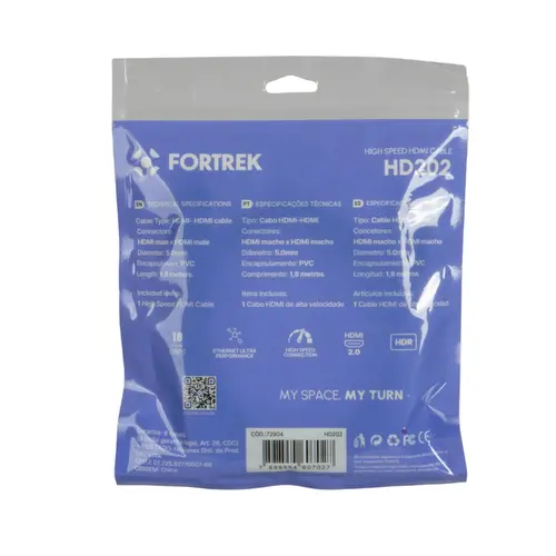Cabo HDMI 2.0 4K 1,8m HD202 Fortrek - FK723C