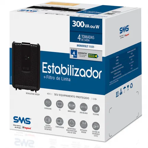 Estabilizador SMS Revolution Speedy 4 Tomadas 300VA 115V USP300S - 16520