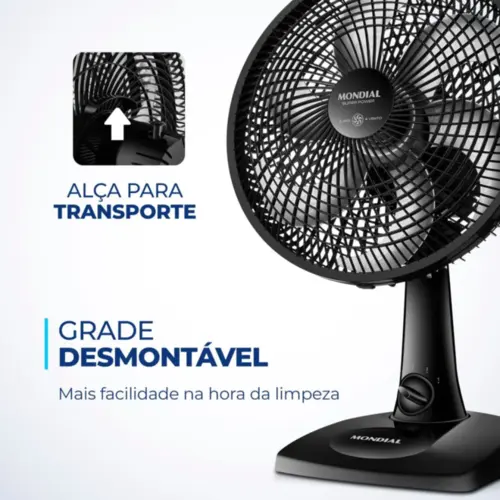 Ventilador de Mesa Mondial 30cm Super Power 127V/60W Preto - VSP-30-B