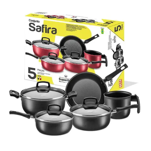 Conjunto de Panelas Antiaderente Safira Cristal 5 Peças Grafite MTA - 5670