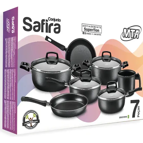 Jogo de Panelas Antiaderente Safira Cristal 7 Peças Cereja MTA - 5678