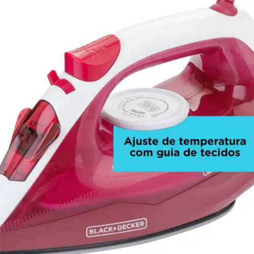 Ferro de Passar Roupa a Vapor Black + Decker Antiaderente 1200W 220V Rosa - FX2250-B2