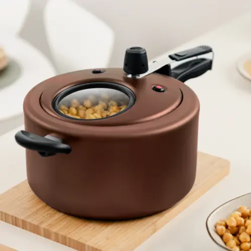Panela de Pressão MTA Antiaderente Com Visor 6L Fechamento Superior Chocolate - 9190