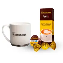 Kit Caneca + Cápsulas de Cappuccino Havanna com Doce de Leite C/10 unidades + Havannita Doce De Leite (10un) + Sacola de Papel Havanna Tamanho PP