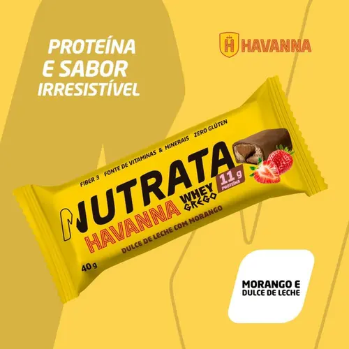 Barra de Proteína Havanna Whey Grego Doce de Leite e Morango 40g C/12 unidades