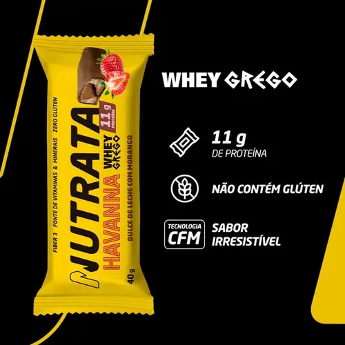 Barra de Proteína Havanna Whey Grego Doce de Leite e Morango 40g C/12 unidades