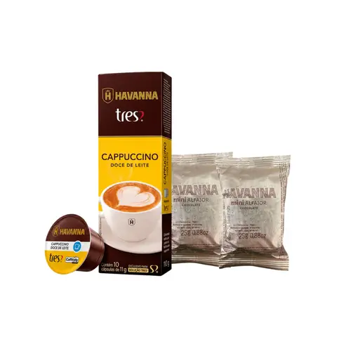 Kit com 2 Mini Alfajor Chocolate + Cápsulas de Cappuccino com Doce de Leite C/10 unidades